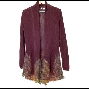 Anthropologie Moth Burgundy Casacade Cardigan with Variegated Fringe
